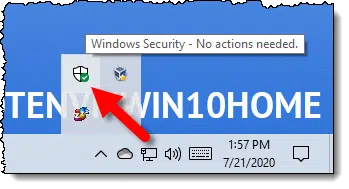 Windows Security icon in taskbar notification area