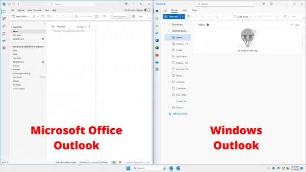 Outlook and Outlook side-by-side.
