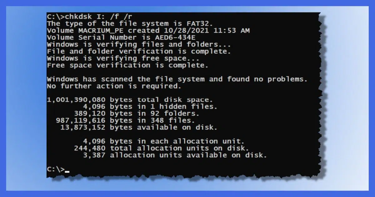 CHKDSK /F /R