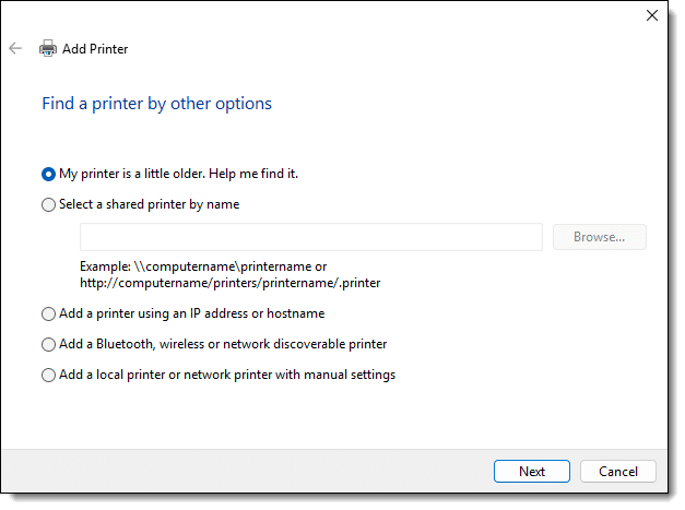 Addind a printer some other way.