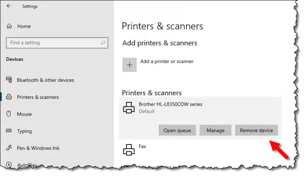 Remove device button in Printer listing