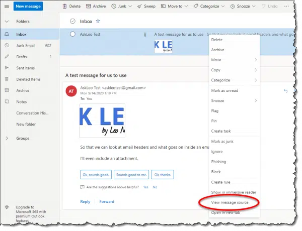 View message source option