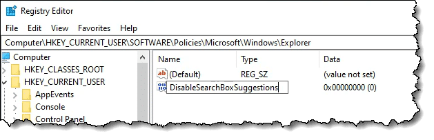Adding the DisableSearchBoxSuggestions value