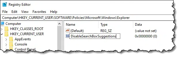 Adding the DisableSearchBoxSuggestions value