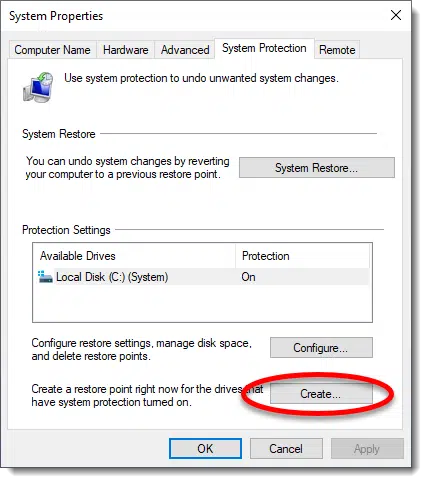 Create a restore point