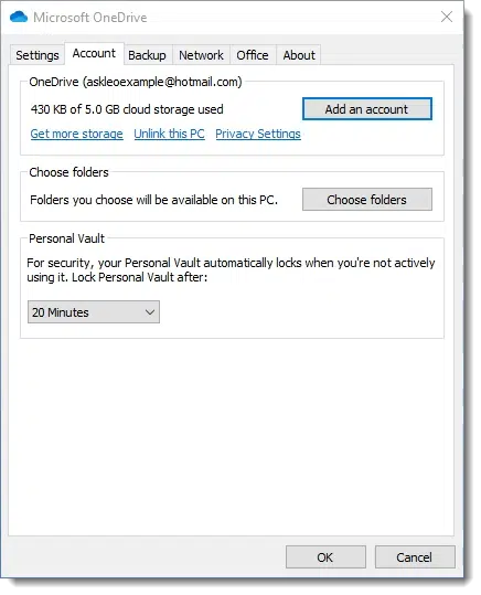 OneDrive Settings
