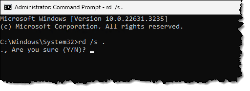 Deleting Windows32 via a Command Prompt.