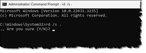 Deleting Windows32 via a Command Prompt.