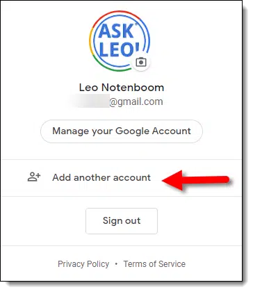 Adding another account in Google