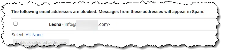 Gmail's blocked email list.