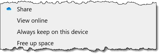 OneDrive right-click context menu