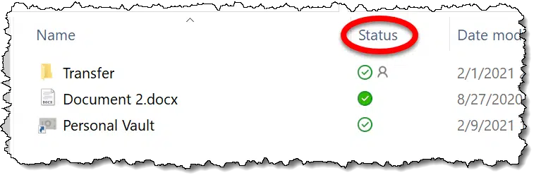 Status column displayed for OneDrive files