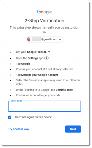 Instructions to get a security code from your phone.