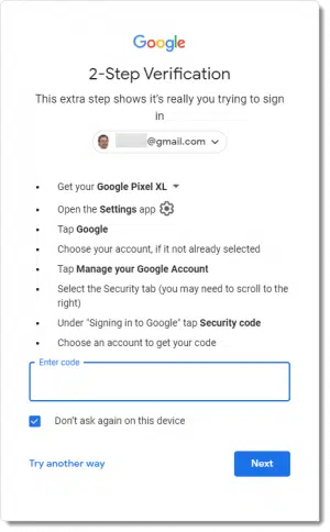 Instructions to get a security code from your phone.