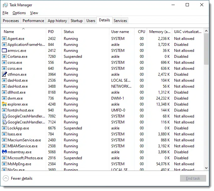 Task Manager Details tab.