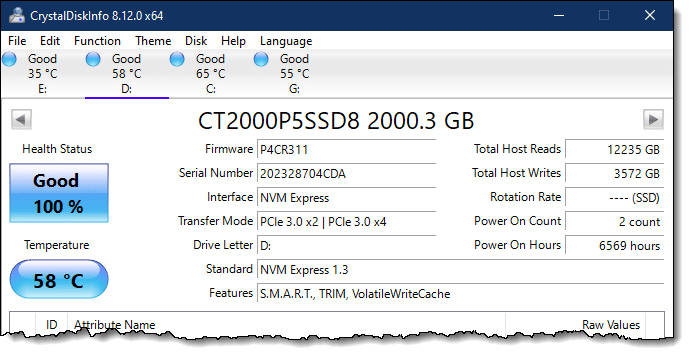 CrystalDiskInfo on Second SSD