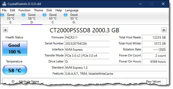 CrystalDiskInfo on Second SSD