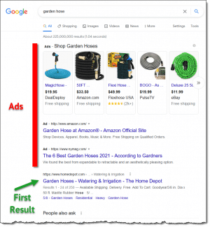 Google search for "garden hose".