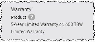 SSD Warranty on Specification Page