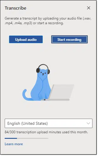 Word Transcribe panel