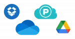 Dropbox, OneDrive, pCloud, Google Drive icons/logos