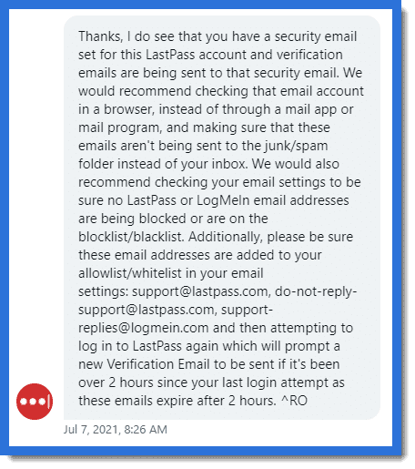 LastPass response