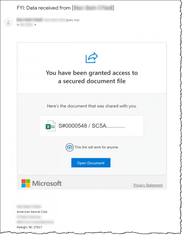Phishing email
