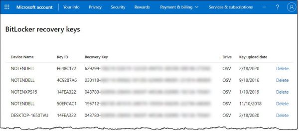 Bitlocker Keys