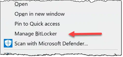 Manage Bitlocker option.