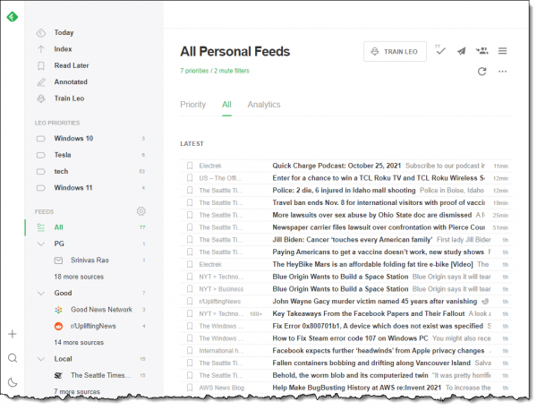 Feedly in use.