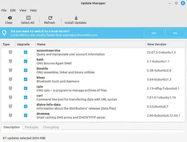 Mint Update Manager.
