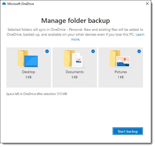 OneDrive folder backup.