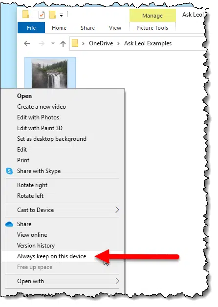 "Always keep on this device" option.