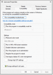 Compatibility tab in properties of an executable file. (Screenshot: askleo.com)