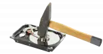 Hammer hitting a hard disk.