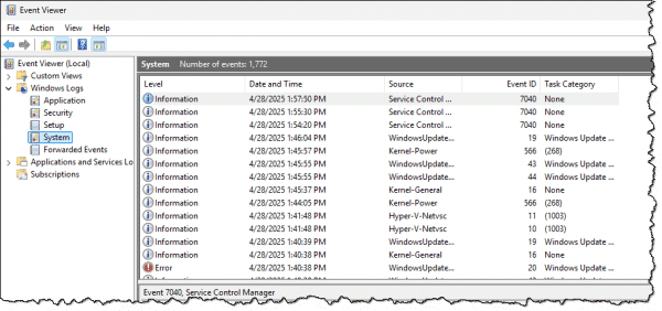 System event log.