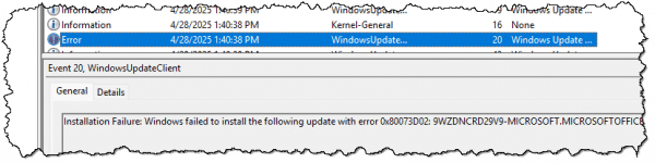Details of an event log entry.