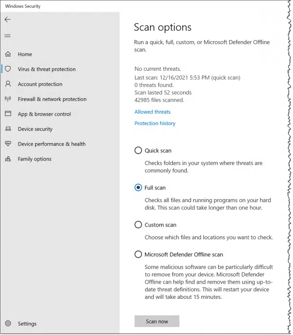 Full Scan option.