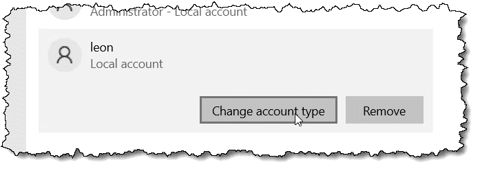 Change account type button.