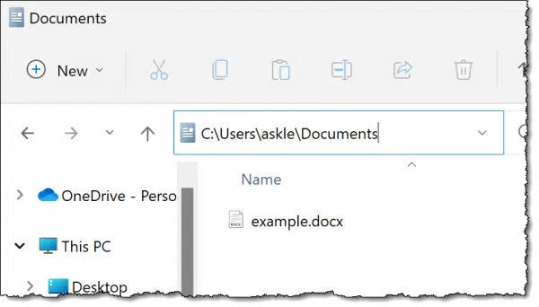 example.docx in Documents folder