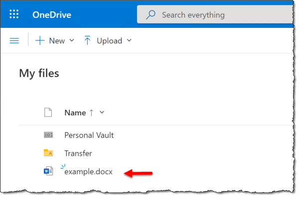 example.docx in OneDrive online.