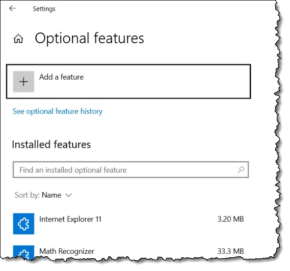 Optional Features settings.