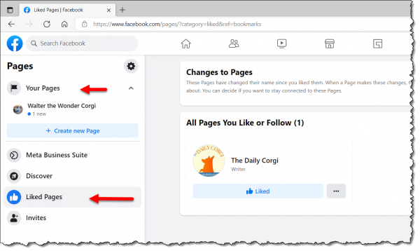 Facebook pages created or liked.