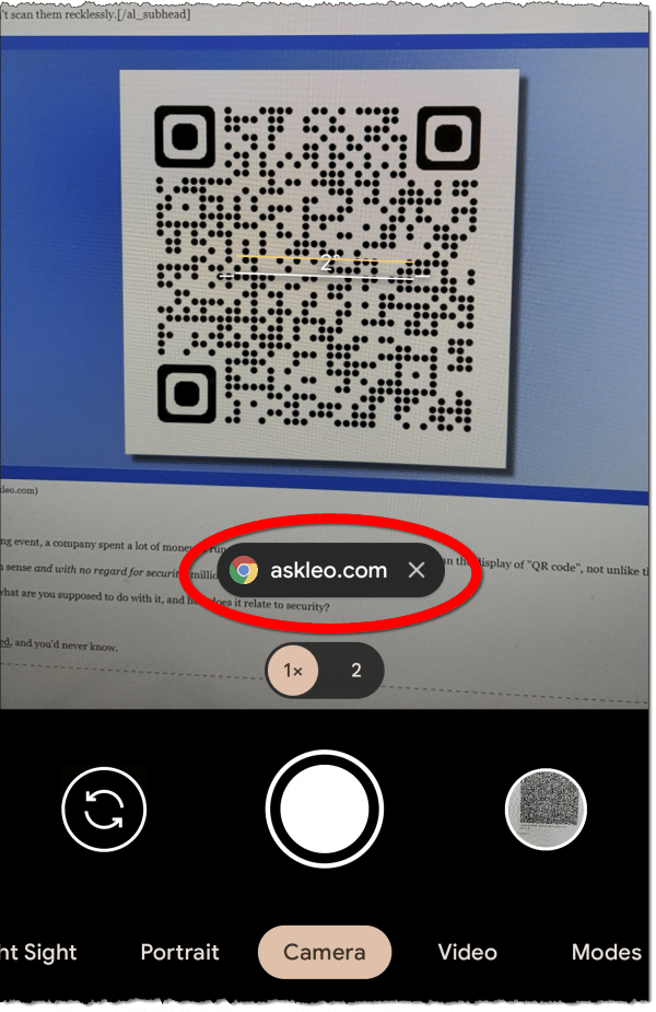 QR code in phone camera.