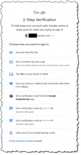 Alternate Two-factor Methods in Google