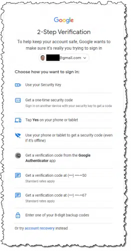 Alternate Two-factor Methods in Google