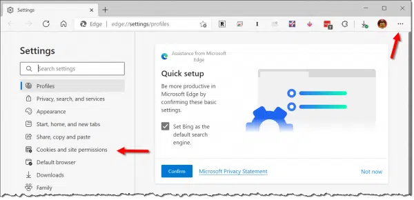 Settings in Edge