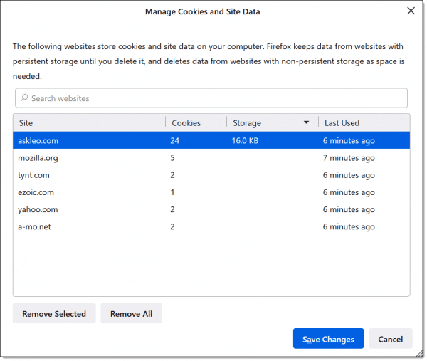 Managing Cookies in Firefox.