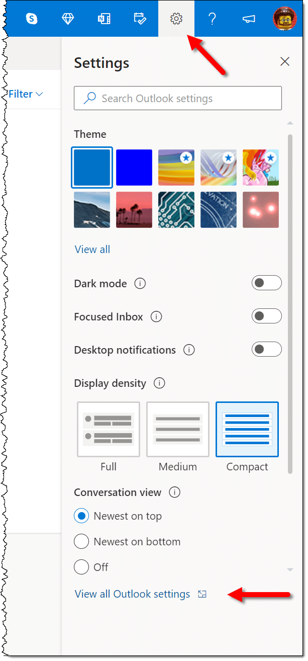 Outlook.com settings.