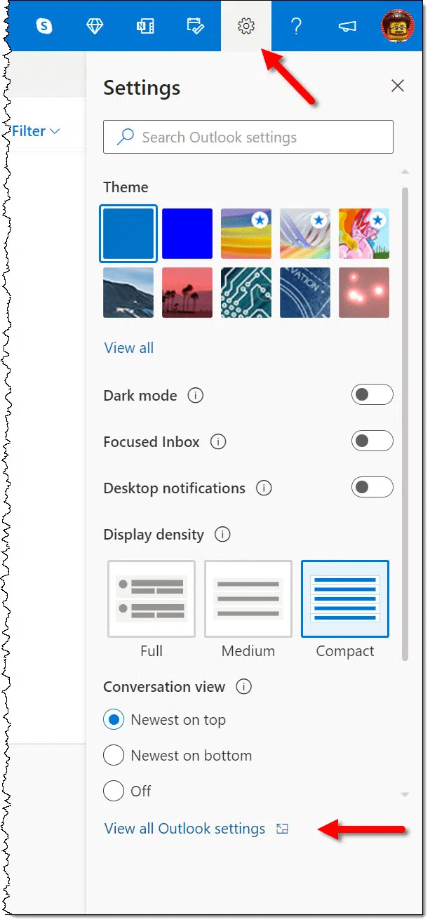Outlook.com settings.